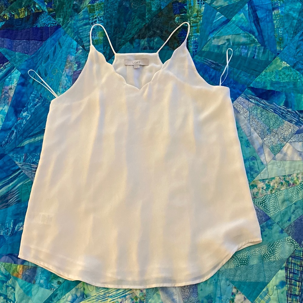 Loft Scallop Trim Camisole Top Ivory Cream Size Small